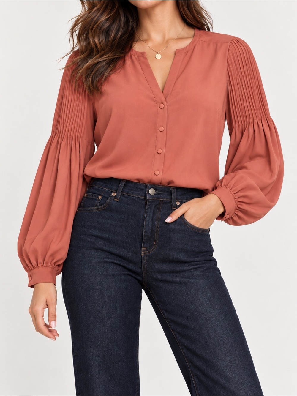 Express Dusty Rose Pleated Balloon Sleeve Button Down Blouse XS Boho